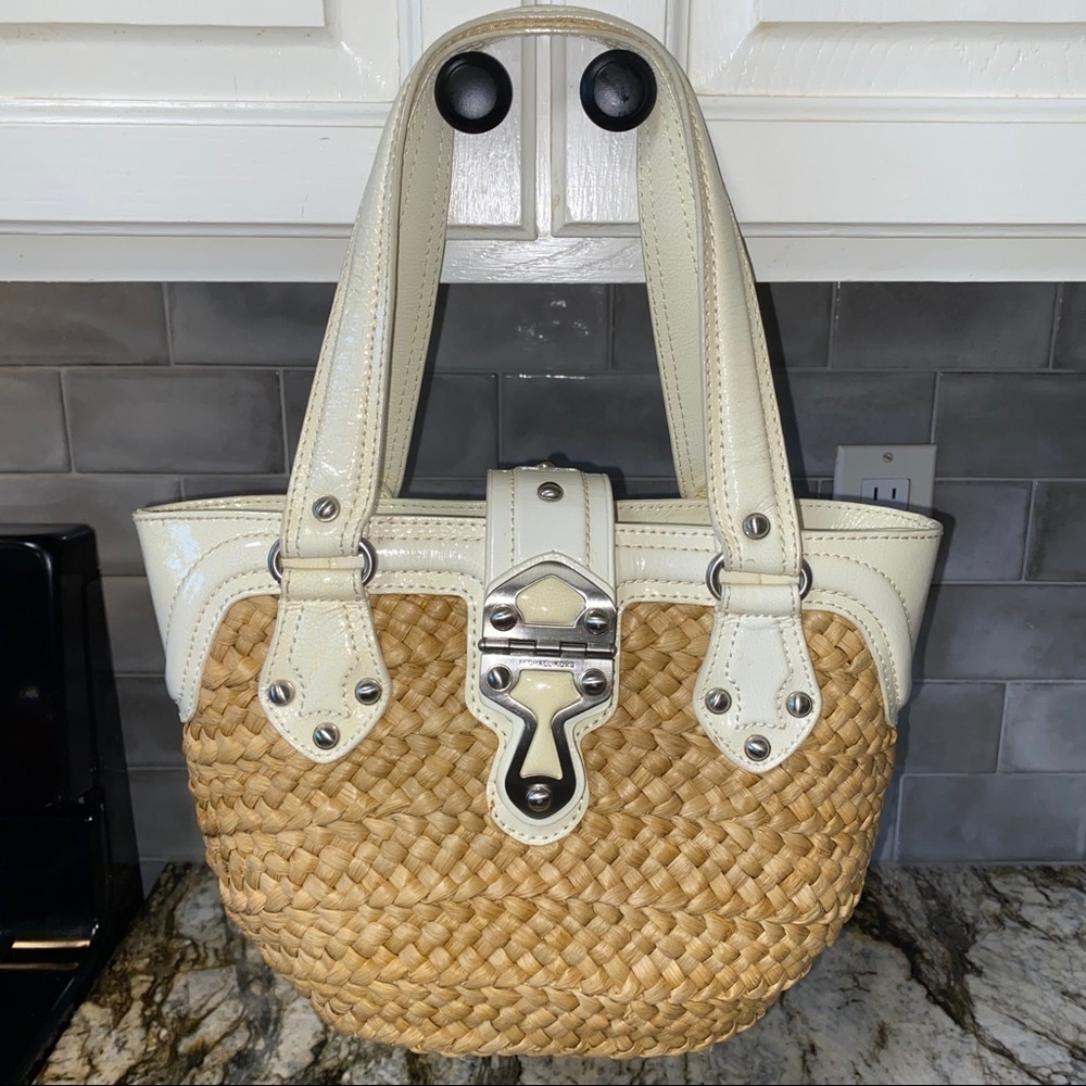 Michael Kors Leather And Straw Basket Weave Bag
